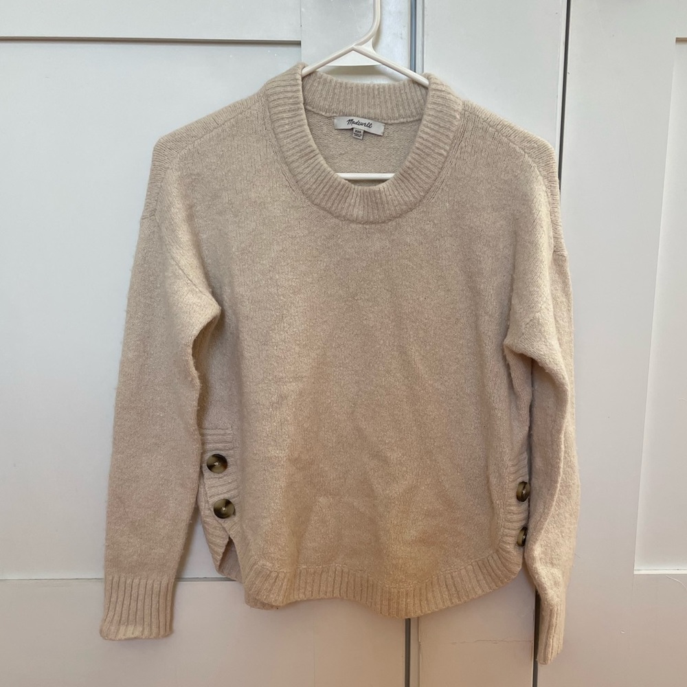 Madewell crew neck sweater with button design